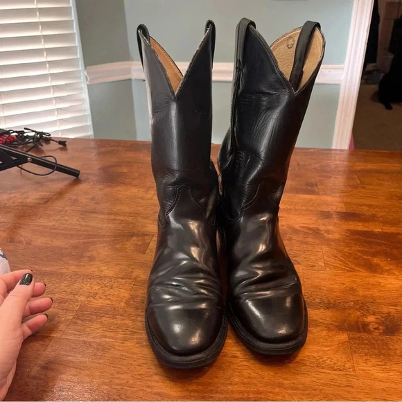 Justin Tobias 12" Western Black Leather boots size 8.5 E wide - Picture 5 of 12